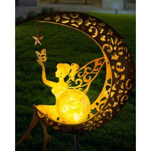 Statue De Jardin Avec Guirlandes Lumineuses Solaires ¿ Statue De Jardin En Métal Étanche Pour Allée, Cour, Décoration Artistique Extérieure - Neuf