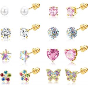 Kalhx-8 Paires De Boucles D'oreilles À Vis Pour Femmes,Ados,En Acier Inoxydable 316l,Cz,C?Ur,Perle,Fleur,Papillon,Clous D'oreilles À Vis - Neuf
