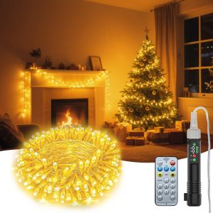 Jgd-Guirlande Lumineuse Led 10m Rechargeable Avec T&eacute;l&eacute;commande - 8 Modes &Eacute;tanche Ip44 | D&eacute;coration Pour Jardin, No&euml;l, F&ecirc;te, Mariage | Blanc Chaud - Neuf