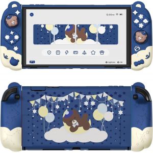 Eryi-Coque Pour Nintendo Switch 2 Console Avec Cover Grips Silicone Joycon Pour Switch 2 & Capuchon Joystick Étuis Housse Dockable-Bleu,Style Ours - Neuf