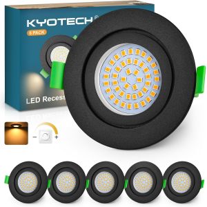 KYOTECH Spot LED Encastrable Dimmable 60-75mm 5W IP65 Spot LED Encastrable Extra Plat Blanc Chaud 2700K Spots de Plafond Spot Etanche Salle de Bain, Nickel Lot de 6 (Non Rotatif) - Neuf