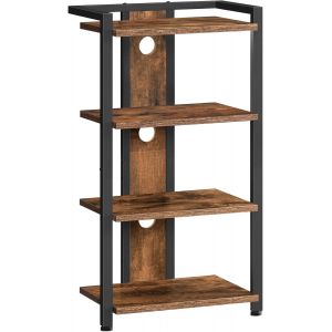 SUBZONAL-Meuble Audio &agrave; 4 Niveaux, &Eacute;tag&egrave;re pour Platine Vinyle avec Passe-c&acirc;bles, Support Multim&eacute;dia, pour Platines, Hi-FI, Consoles de Jeux, Projecteurs, Box WiFi, Marron Rustique et Noir EBF38CJ01 - Neuf