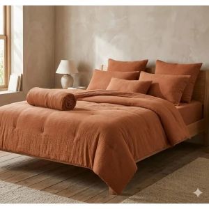 Drap Housse 140x190 Cm Double Gaze De Coton Orange Abricot - Neuf