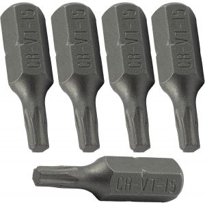 ERYI-- C62140 - Lot De 5 Embouts De Vissage 1/4'' À Empreinte Étoile T15 6 Pans - Longueur 25 Mm - Outil De Serrage Clé À Cliquet Tournevis Visseuse Douille Quincaillerie Mécanique - En Acier Cr-V - Neuf
