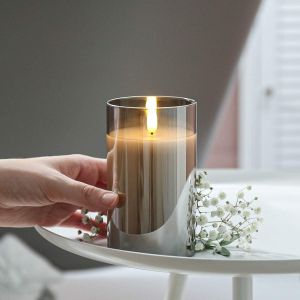 Bougies Cylindriques Sans Flamme En Cire Véritable Gris Fumé À Piles-Led Blanches Chaudes Vacillantes (Sans Télécommande,Moyenne) - Neuf