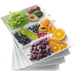 Checarzhn--No1-Plateaux De Service Divisés En Plastique, 4pcs Plateaux Blancs Réutilisables Pour Manger, Plateaux Repas Pour Thé/Boisson/Snack/Dîners Pour Cuisine, Bar, Restaurant, 38.1 X 25.4 Cm - Neuf