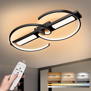 Liux-3cct Plafonnier Led Dimmable,40w 4400lm Plafonnier Avec Télécommande,Moderne Noir Luminaires Intérieur 3000k-6500k,Aluminium 40cm Plafonniers Led Pour Salon Chambre Cuisine - Neuf