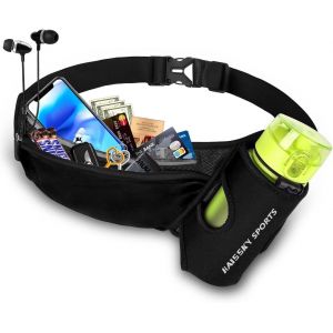 JEXNOVASHOP-Ceinture de Course Running Belt Sac Banane de Sport Etanche Sacoche Running Belt R&eacute;glable Multi-Pochette L&eacute;g&egrave;re pour iPhone 16/15/14/13/12 Pro Max T&eacute;l&eacute;phones Jusqu&iquest;&agrave; 7.0" pour la Course &agrave; - Neuf