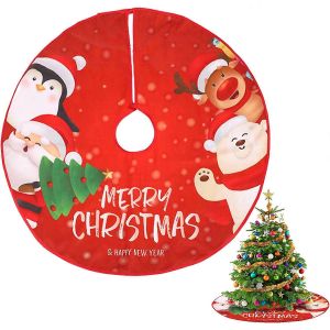 Jupe de sapin de No&euml;l, cache-pied de sapin avec motif de renne, bonhomme de neige et P&egrave;re No&euml;l, pour la d&eacute;coration de No&euml;l &agrave; la maison et aux f&ecirc;tes, 90 x 90 cm - Neuf