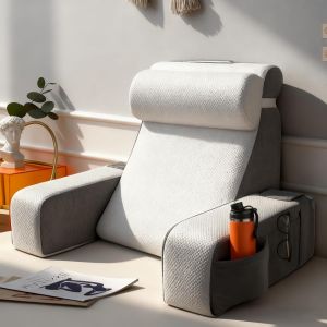 Ulteronixshop-Grand Coussin de Lecture avec Appui-T&ecirc;te et Accoudoir D&eacute;tachables, Coussin de Dos pour Lit, Coussin Ergonomique pour le Dos avec T&ecirc;te de Lit, Coussin avec Bras et Poche et Housse Lavabl - Neuf