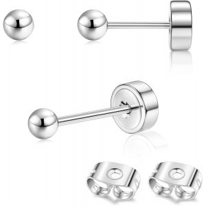 Kal-Pcs Boucles D'oreilles Titanium Boucle D'oreille Femme Or 14 Carats Boucles D'oreilles Flat Dot, Petite Boule Cz Flat Piercing Titane Oreille Cartilage Helix Piercing Oreille Homme, 2/3/4mm - Neuf
