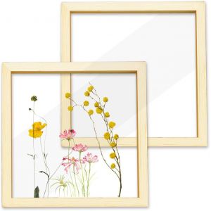 Lot De 2 Cadres Photo En Bois Pressé Avec Fleurs Séchées En Acrylique Transparent Pour Décoration Murale (50 X 50 Cm) - Neuf