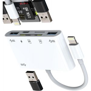 TRAHOO-Adaptateur Lightning vers USB 6 en 1 Lecteur Carte SD Micro SD pour iPhone 14 Pro Max USB-A OTG 3.0 pour iPad pour Apple Chargeur C&acirc;ble Num&eacute;rique Appareil Photo M&eacute;moire TF Card Reader Photos S - Neuf