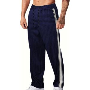 Pantalon De Surv&ecirc;tement En Velours C&ocirc;tel&eacute; Pour Homme, Coupe Droite, Coupe Droite, D&eacute;contract&eacute;, Classique, Pantalon De Surv&ecirc;tement Avec Cordon De Serrage, Taille &Eacute;lastique, Rayures Lat&eacute;rales, - Neuf