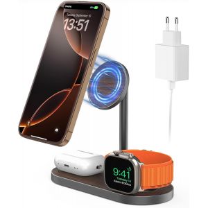 X23 Pro 3 In 1 Charger For Apple, Mag-Safe Charging Station For Apple, Wireless Charger Compatible With Iphone 16 15 14 13 12 For Airpods 3 2 Pro Apple Watch Ultra 9/8/7/6 - Neuf