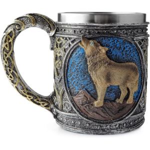 Tasse &Agrave; Caf&eacute; 3d En Acier Inoxydable, T&ecirc;te De Loup En R&eacute;sine, Cadeaux De Loup Pour Homme, Tasse Viking, D&eacute;coration De Loup, Verre &Agrave; Boire De La F&ecirc;te Gothique - Neuf