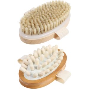 Sjzg-2 Pi&egrave;ces Brosse De Massage Pour Corps Avec Poign&eacute;e Bois Brosse Exfoliante Multifonctionnelle Pour Soin Peau Et D&eacute;tente - Neuf