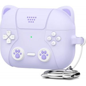 ELVORIX-Coque de protection en silicone pour AirPods Pro 3&egrave;me g&eacute;n&eacute;ration - Motif chat mignon - Design classique de console de jeu portable - Violet - Neuf