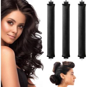 Kal-Bigoudis Cheveux Sans Chaleur 3 Pièces Boucleur Cheveux Sans Chaleur Curling Rods Mit Haken Boucle Sans Chaleur Boudin, Boucleur A Cheveux Sans Chaleur Für Alle Haartypen Geeignet (Noir) - Neuf