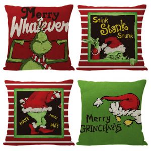 Lot De 4 Taies D'oreiller Monstre Vert Taie D'oreiller De Noël Décoration D'intérieur 45x45 Cm - Neuf
