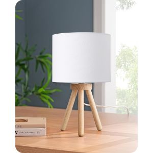 ERYI-Lampe De Chevet En Bois À Trépied, Abat-Jour En Lin, E27 Ampoule Led Incluse, 2700K Blanc Chaud, Lampe De Table Moderne Pour Chambre À Coucher, Salon, Bureau, Hôtel, Blanc - Neuf