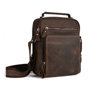 Sac messager en cuir pour homme, ideal pour les affaires. Sac bandouliere en cuir de vachette marron. - Neuf