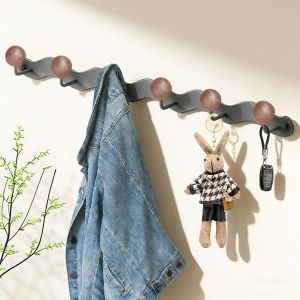 Etagere Porte Manteau, 46 cm Pat&egrave;res Portemanteaux pour Entr&eacute;e, Gris Porte Manteaux Muraux, 6 Crochets, avec Accessoires de Montage, pour Salon, Salle de Bain, Chambre - Neuf