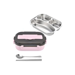 Bo&icirc;te &Agrave; Lunch Bento En Acier Inoxydable 1l &Eacute;tanche &Agrave; 3 Compartiments Avec Ustensiles - Neuf