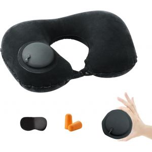 Trahoo-Oreiller Gonflable De Voyage, Coussin Cervical Compact Et Léger, Idéal Pour Avion, Voiture, Bureau Ou Maison, Confortable Et Portable, Design Pour Repos En Déplacement (Noir) - Neuf