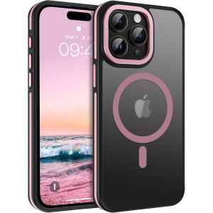 Maa-Magnétique Coque Pour Iphone 15 Pro-Dos Transparente Mat, [Compatible Avec Magsafe], Case Aimant Protection Rigide Etui Antidérapante, Housse Pour 15 Pro Fin, Rose - Neuf