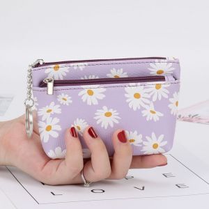 Porte-monnaie violet pour femme, portefeuille avec porte-cl&eacute;s &iquest; Chrysanth&egrave;me - Neuf