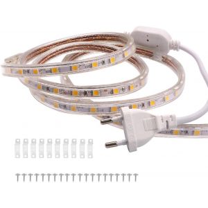 Ruban &Agrave; Led 3m Blanc Chaud, Bande Lumineuse 220v 230v, 60 Leds/M Strip, Ip65 &Eacute;tanche, R&eacute;tro-&Eacute;clairage Doux - Neuf
