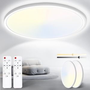 KAL-Plafonnier Led Dimmable, 24W 3000K-6500K 3200Lm Plafonnier Télécommande, Ip54 Luminaire Plafonnier Lampe Plafond Moderne Rond Pour Salle De Bain, Chambre, Cuisine, Salon, Balcon 29.5Cm - Neuf