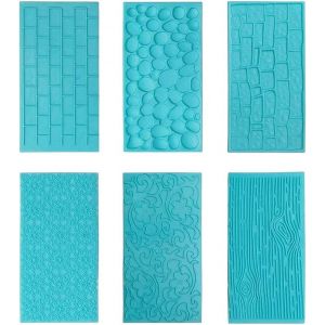 Subzonal-Lot De 6 Moules En Silicone Texturé Mat Pour Décoration De Gâteaux - Motif : Écorce D'arbre - Brique - Bois - Pierre De Tête - Galets Et Fleurs - Neuf