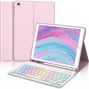 Kal-Coque Clavier Pour Ipad 9/8/7ème Gén 10.2 Pouces -Azerty Français Clavier Rétroéclairé 7 Couleurs Bluetooth Détachable Sans Fil, Étui Pour Ipad Air 3 10.5"", Rose Clair - Neuf
