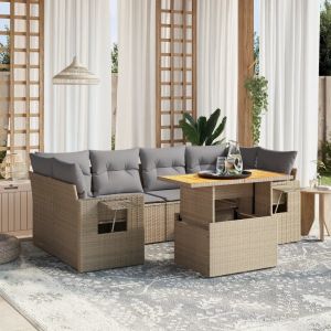 Prolenta Premium - Salon De Jardin Avec Coussins 7 Pcs Beige R&eacute;sine Tress&eacute;e - Neuf