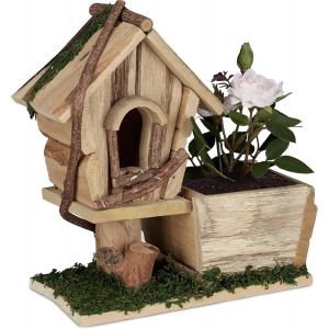 Nouvelhorizonstore-Pot De Fleurs Carr&eacute; En Bois, Nichoir D&eacute;coratif, Avec Mousse Et &Eacute;corce, Pour Int&eacute;rieur & Ext&eacute;rieur, Nature/Vert - Neuf