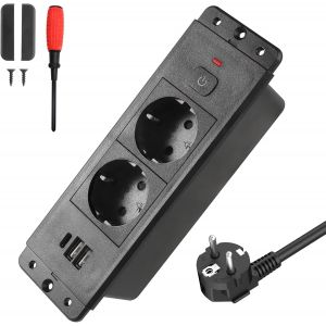 Prise Encastrable-Bureau avec Interrupteur USB A et Type C PD20W Pris-Encastrable Plan de Travail-Pris-e Multiprise-Encastra-ble de Table avec 1,7M Cable pour Cuisine Bureau Meubles-Noir - Neuf