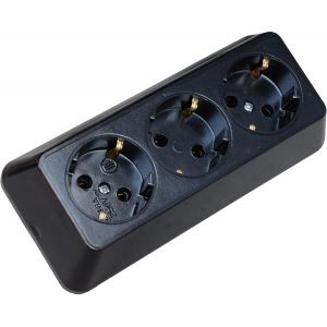 Bloc multiprise 3 prises fabriqu&eacute;es dans l'UE - Multiprise - 4 prises - Sans c&acirc;ble - Noir - Neuf
