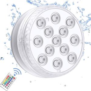 Pack de 2 Submersible LED avec Télécommande RF, 13 Led Lumières de Piscine, IP68 Imperméable à l'eau, à Pile, de Baignoire, de Douche, bain à Remous, Partie - Neuf