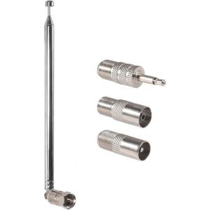 Antenne Fm Télescopique 75 Ohm - Prise Mâle De Type F - Avec 3 Connecteurs Pour Tv Intérieure - Radio Am Fm - Récepteur Stéréo - Neuf