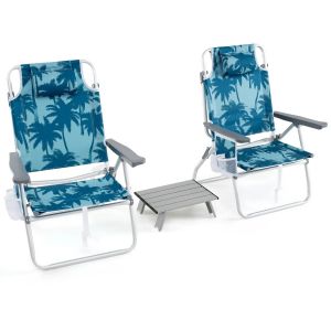 Lot De 2 Chaises De Plage Camping Et 1 Table Pliables 66 X 65 X 91 Cm Confortables En Aluminium Bleu Helloshop26 20_0011856 - Neuf