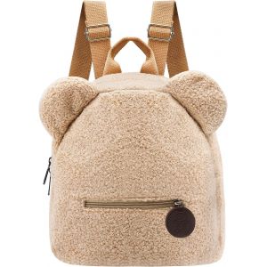 CHECARZHN--NO1-Mini Sac À Dos Pour Enfants - Joli Sac À Dos D'École Maternelle - Petit Ours - Avec Sangles Réglables - Sac À Dos En Peluche Pour L'École Et Les Voyages, Beige, Mini - Neuf