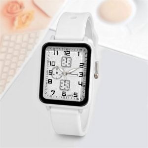 2025 Nouvelle Mode Montres de marque Sports Square Montre &agrave; quartz pour femme Bracelet en silicone de s&eacute;curit&eacute; Robe Cadeau Horloge Montres-bracelets White - Neuf