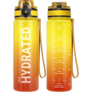 Eryi-Bouteille D'eau, Gourde Sport 1l/500ml/750ml Avec Marqueur De Temps De Motivation, Sans Bpa, Étanche & Réutilisable, Pour Sport, Camping (1 Bouteille) - Neuf