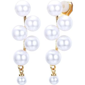 Kal-Clip Sur Boucles D'oreilles Avec Perles Pour Femmes Boucles D'oreilles Pendantes Clip Boucles D'oreilles En Perles Argent Fantaisie Boucles D'oreilles Non Piercing - Neuf