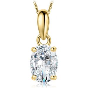Kal-1-2ct Classique Solitaire Collier Chaine Zircon Cubique Taille Ovale Argent 925 Pour Femme, Plaqu&eacute; Or Jaune Or Rose Pendentif Diamant Simul&eacute; Mariage Mariee 45cm,Ensemble Parure De Bijoux - Neuf
