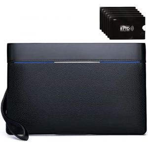 nzqaf-Pochette Homme Cuir PU, Sacs à Main Homme avec Dragonne Petite Sacoche d'affaires Portefeuille Hydrofuge Léger pour Voyage Loisirs Bureau - Neuf