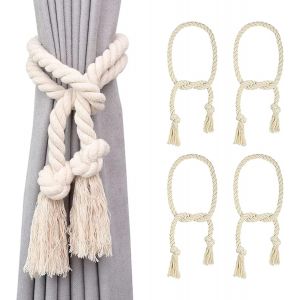 Sjzg-4 Pi&egrave;ces Embrasses De Coton &Agrave; Tricoter &Agrave; La Main, Pinces &Agrave; Rideaux Corde De Coton, Boucle &Agrave; Tricot Rideau Corde, Coton Main Tricot Fen&ecirc;tre Rideau Corde, Pour D&eacute;coration Dans La Salle Ou Chambre - Neuf