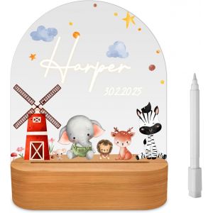 Veilleuse B&eacute;b&eacute; Personnalis&eacute;, Peut &eacute;crire le Nom et la Date, Personnalis&eacute; Lampe Chevet Enfant, pour Enfant,Nouveau-n&eacute;,Gar&ccedil;on,Fille,Cadeau de Anniversaire No&euml;l Bapt&ecirc;me - Neuf